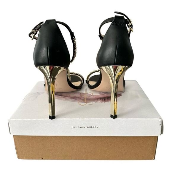 Jessica Simpson Black Chain Strap Heels Italia Napa Style JS - QIVEN Women’s 8.5 - Picture 5 of 11